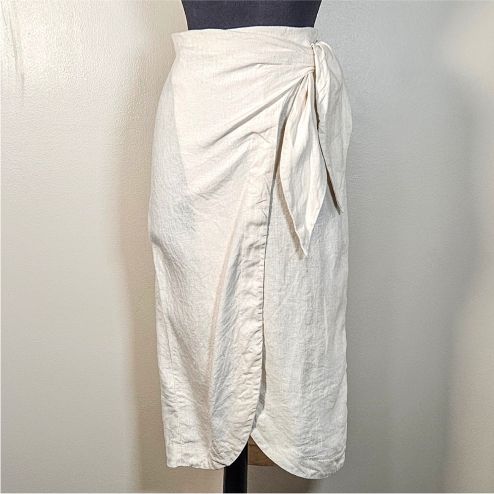 Mango Linen Wrap Skirt Narrow Column Skirt Beige Natural Fiber Summer Capsule XS